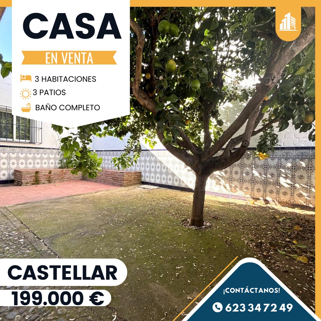 ‼️EN VENTA CHALET INDEPENDIENTE EN CASTELLAR DE LA FRONTERA‼️3 dormitorios dobles(uno de ellos con armario empotrado), patio delantero, trasero y lateral con limonero, hall , baño completo con plato de ducha, 2 salones amplios ( uno de ellos con chimenea), cocina amueblada, gran lavadero con acceso al patio trasero.........
