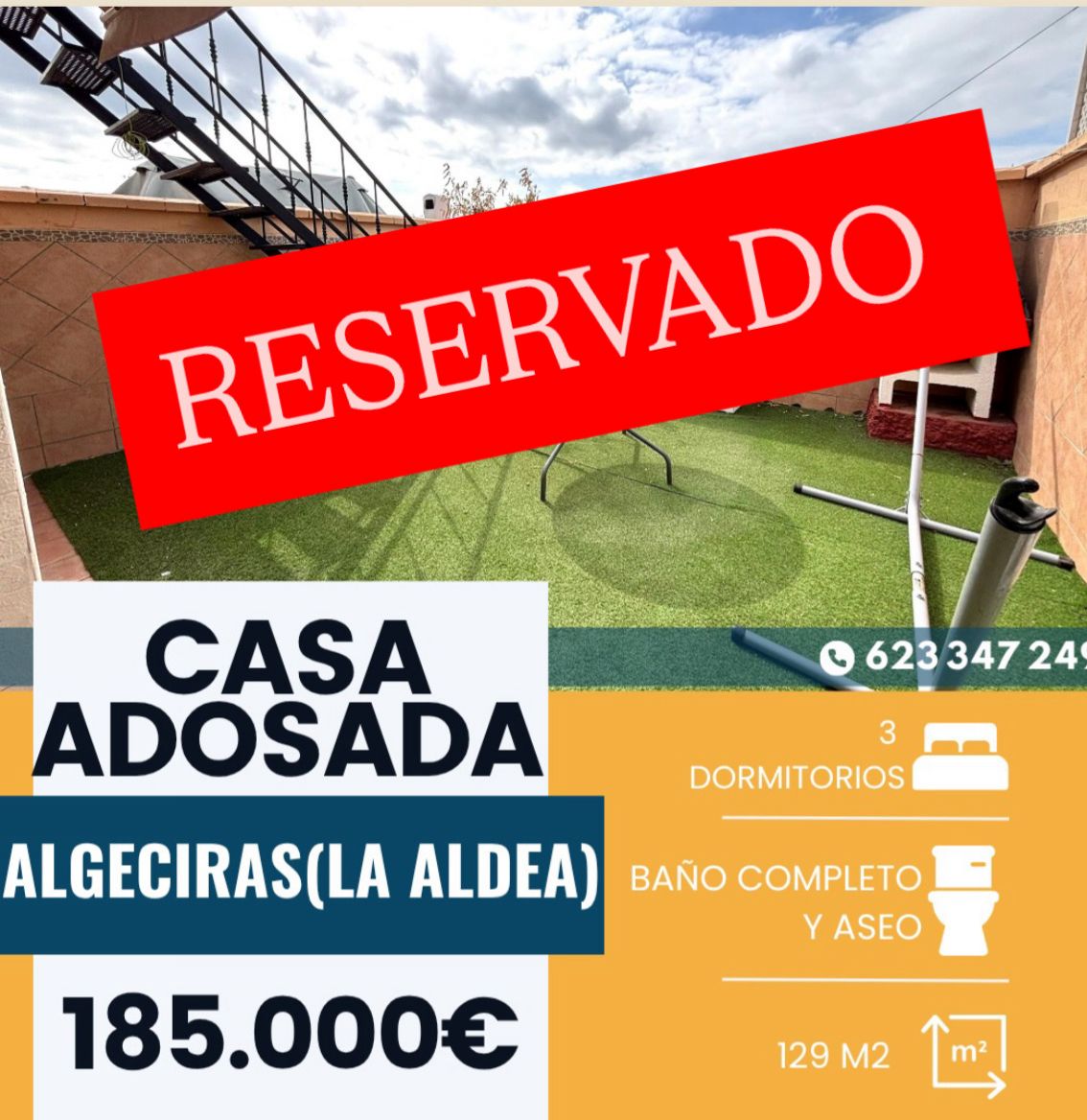 ‼️ CASA ADOSADA EN LA ALDEA (ALGECIRAS)‼️ 3 dormitorios todos con armarios empotrados y dos de ellos dobles, aire acondicionado en el dormitorio principal, salón comedor amplio con chimenea, cocina amueblada, baño completo, aseo, porche delantero con capacidad para un coche y una moto con portón automático de acceso, patio trasero amplio con barbacoa, cocina exterior y subida a la terraza, piscina comunitaria......