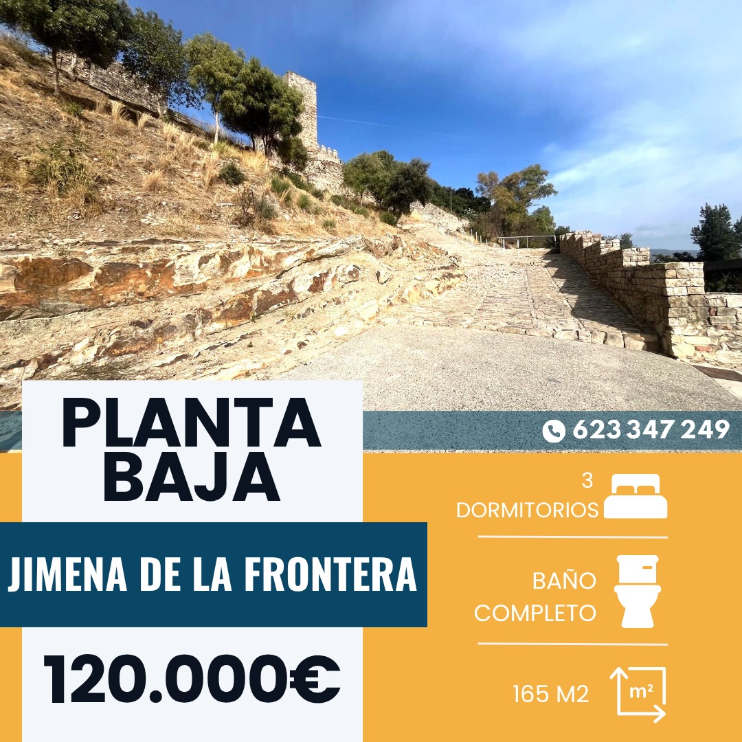 ‼️ CASA EN PLANTA BAJA EN JIMENA DE LA FRONTERA‼️ 3 dormitorios doble, cuarto de baño completo, cocina equipada bastante amplia, salón amplio con chimenea, gran porche trasero semi acristalado, sótano, sala de estar, SE VENDE AMUEBLADA,PRECIOSAS VISTAS......