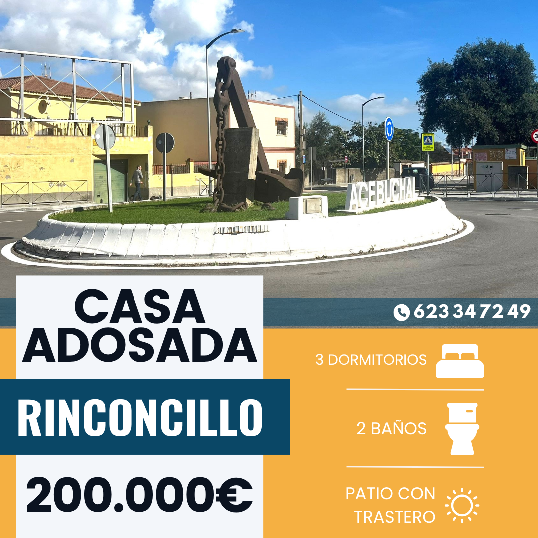 ‼️ CASA ADOSADA EN EL RINCONCILLO (ALGECIRAS)‼️ 3 dormitorios dobles con armarios empotrados, cuarto de baño completo, hall con pequeño trasteo. cocina equipada, patio con trastero, aseo con plato de ducha, salón comedor con chimenea ,plaza de aparcamiento, etc.....