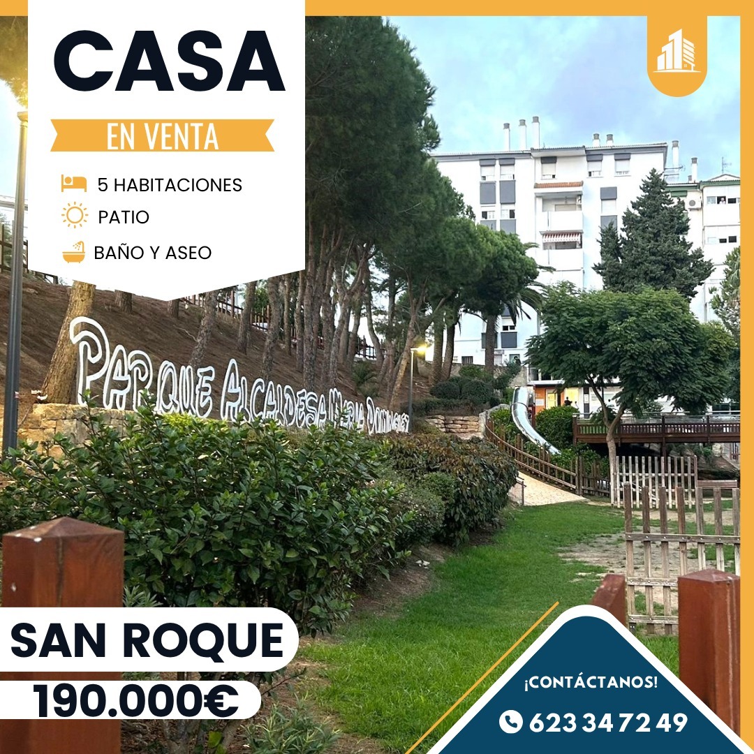 ‼️ CASA ADOSADA EN SAN ROQUE‼️ 5 dormitorios , cuarto de baño completo, hall con armario empotrado, patio, salón con aire acondicionado, cocina amueblada ,aseo, gran armario empotrado, placas solares, etc.....
