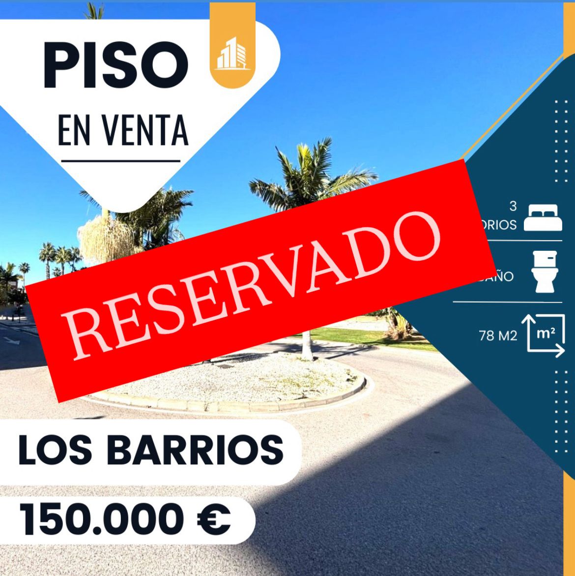 ‼️ EN VENTA PISO EN LOS BARRIOS ‼️   3 dormitorios, cocina , hall, salón con comedor, cuarto de baño completo, ascensor, plaza de garaje…….