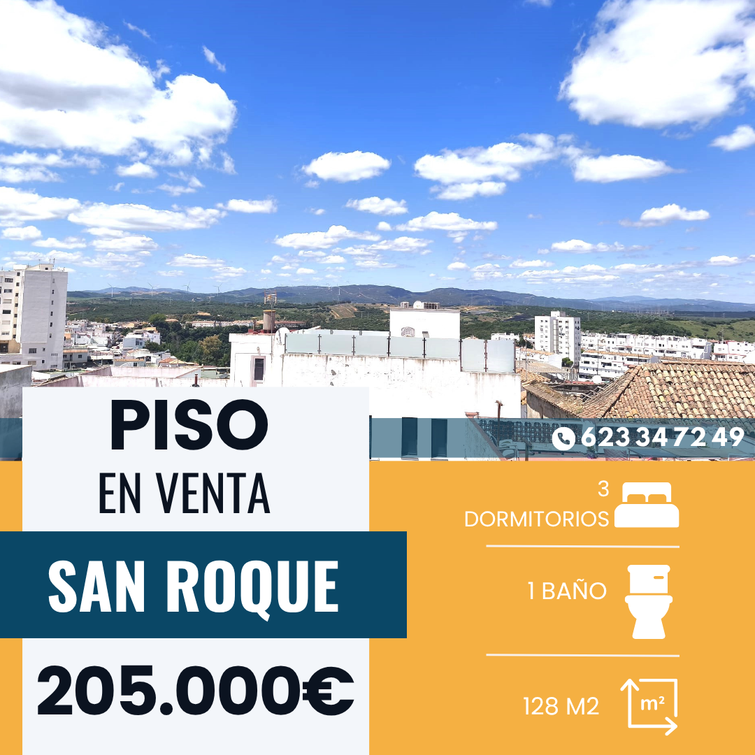 ‼️PISO EN VENTA EN EL CASCO ANTIGUO DE SAN ROQUE‼️ 3 dormitorios(todos con armario empotrados),salón diáfano con cocina amueblada y equipada,baño completo con bañera,terraza,patio,2 balcones,1º sin ascensor,MUY BUENA UBICACIÓN..........