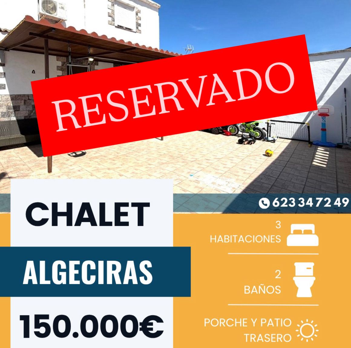 ‼️CHALET INDEPENDIENTE EN VENTA EN ALGECIRAS‼️ 3 dormitorios( el principal con aire acondicionado y vestidor), cocina con acceso al patio, patio delantero, patio trasero con trastero, 2 baños completos, salón amplio,MUY LUMINOSO, ZONA :CAÑADA LOS TOMATES, POSIBILIDAD DE HACER GARAJE CERRADO, POSIBILIDAD DE PISCINA........