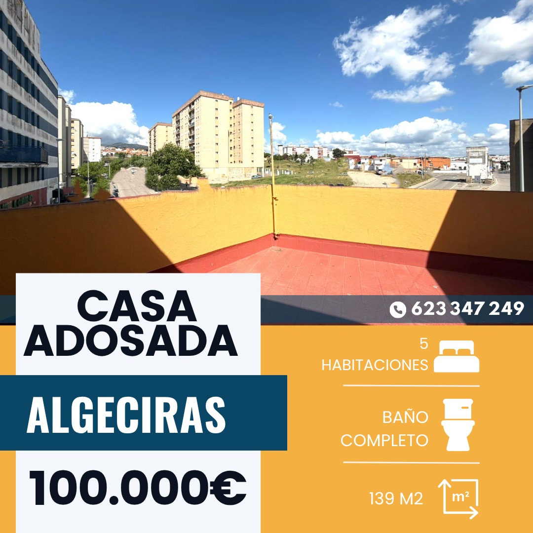 ‼️INMUEBLE REBAJADO‼️ Antes 110.000€ ahora 100.000€ ‼️CASA ADOSADA EN VENTAS EN LOS PESCADORES(ALGECIRAS)‼️ 5 Habitaciones(2 de ellas dobles y una de ellas con acceso a la terraza),hall,cocina,salon,cuarto de baño completo,terraza.........