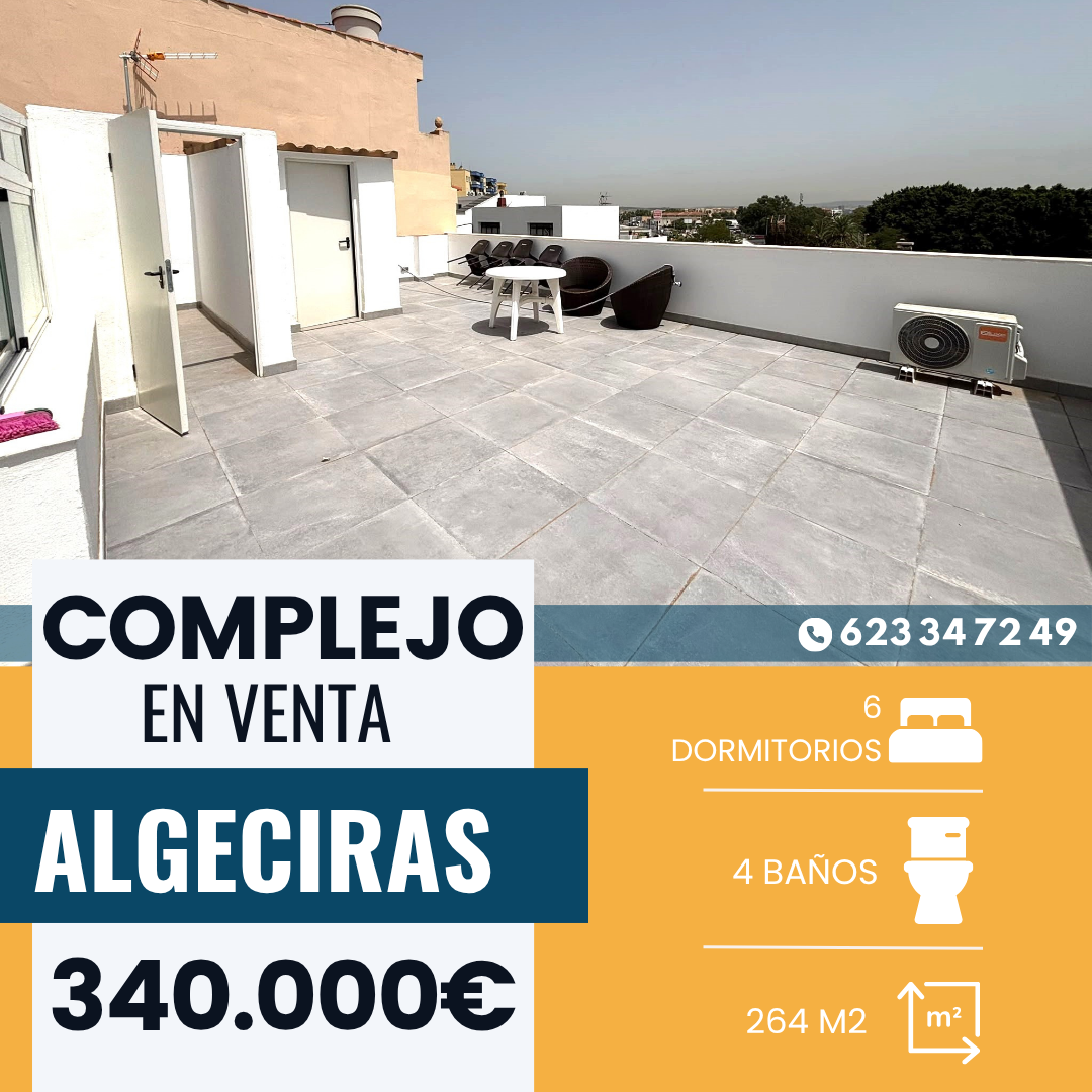 ‼️EN VENTA COMPLEJO DE INMUEBLES EN ALGECIRAS‼️ El complejo consta de 264 m2 según catastro,Local de 125m2 con 2 baños , 3 estancias y aire acondicionado, 2 viviendas cada una consta de 2 dormitorios,baño completo ,salón/comedor ,cocina y azotea,Aire acondicionado,125M2 SEGÚN CATASTRO ENTRE LAS DOS VIVIENDAS,REFORMADO RECIENTEMENTE,UNA DE LAS VIVIENDAS ALQUILADA POR 600€ LA OTRA VIVIENDA A ESTRENAR Y EL LOCAL ALQUILADO POR 600€,OPORTUNIDAD DE INVERSIÓN.........