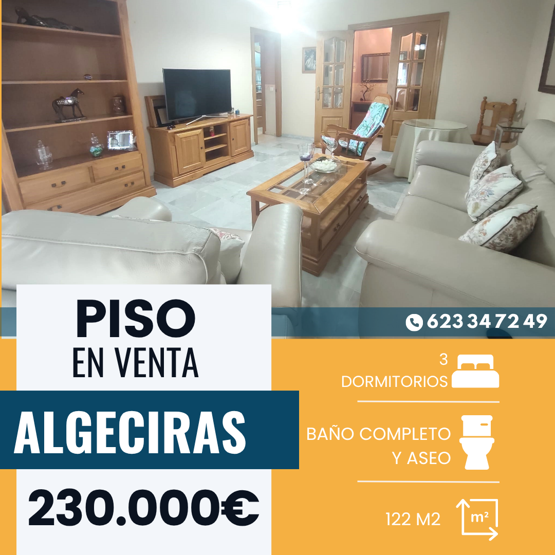 ‼️PISO EN VENTA EN ALGECIRAS‼️ 3 dormitorios amplios,baño completo,cocina equipada,salón luminoso,aseo,patio,PLAZA DE GARAJE,RODEADO DE TODO TIPO DE SERVICIOS:COLEGIOS, COMERCIOS, SUPERMERCADOS,TRANSPORTE PÚBLICO,ZONAS DE OCIO......