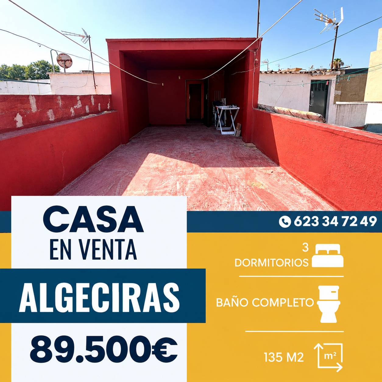 ‼️CASA ADOSADA EN EL COBRE (ALGECIRAS)‼️ 3 dormitorios,cuarto de baño completo,cocina equipada,salón comedor,lavadero,azotea........