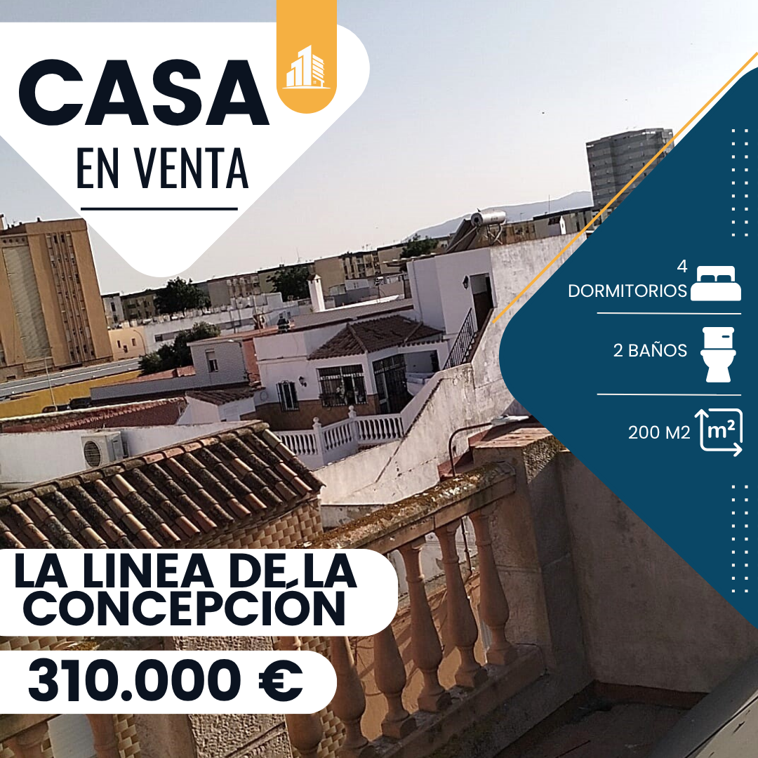 ‼️CASA ADOSADA EN LA LINEA DE LA CONCEPCIÓN‼️ 4 amplios dormitorios, uno de ellos con vestidor,2 baños completos,patio privado con barbacoa, ideal para disfrutar con familia y amigos,garaje con acceso directo a la vivienda,azotea, perfecta como zona de ocio, solárium o para disfrutar de las vistas,3 plantas,A 5 MINUTOS A PIE DEL CENTRO Y 15 MINUTOS DE LA FRONTERA...